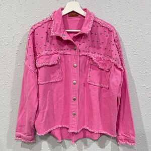 Umgee Pink Studded Denim Jacket Medium